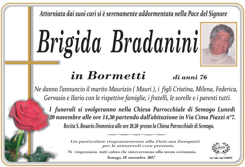 necrologio Bradanini Brigida