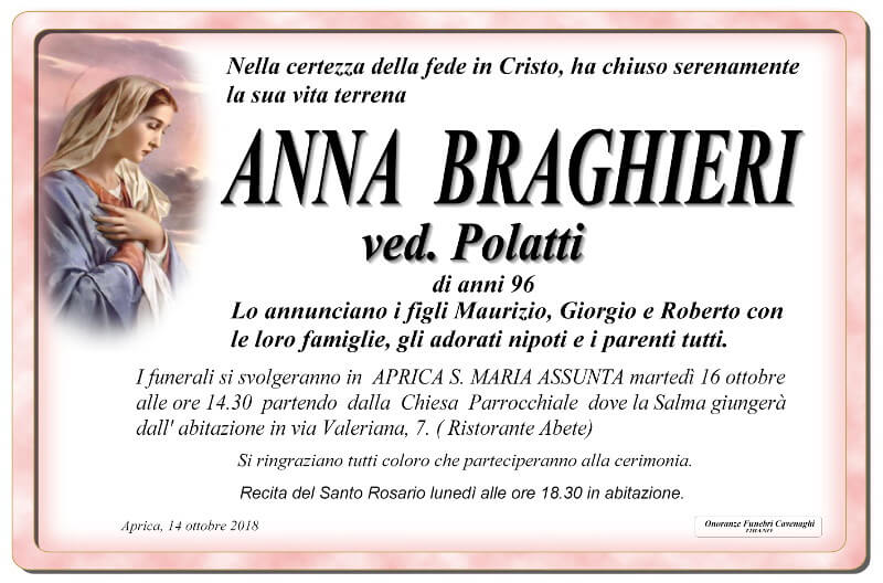 necrologio Braghieri Anna