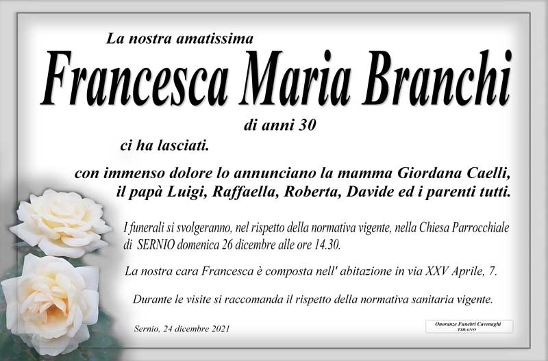 necrologio Branchi Francesca Maria