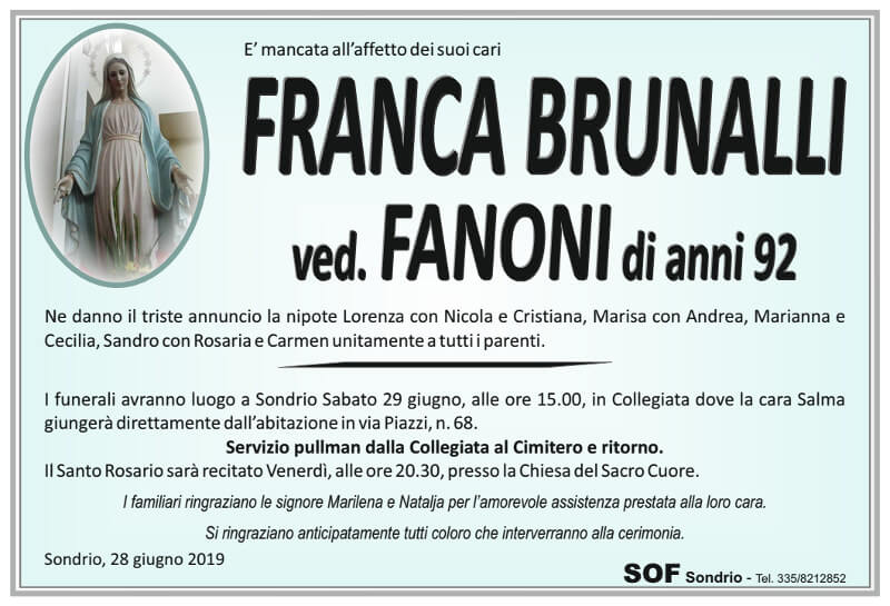 necrologio Brunalli Franca