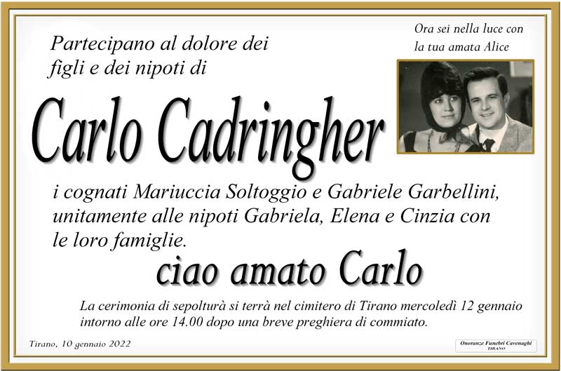 necrologio Cadringher Carlo