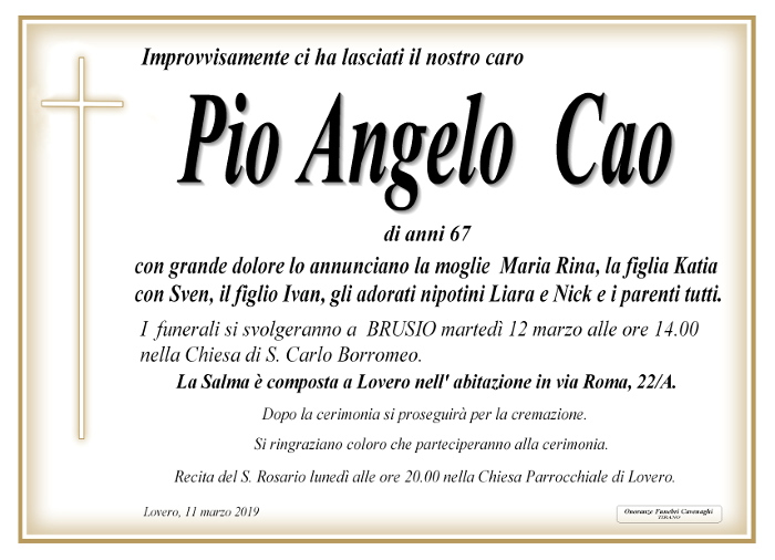 Necrologio Cao Pio Angelo
