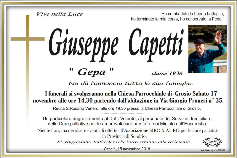 necrologio Capetti Giuseppe