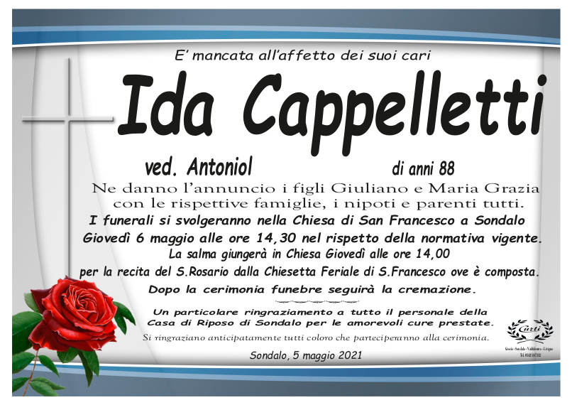 necrologio Cappelletti Ida