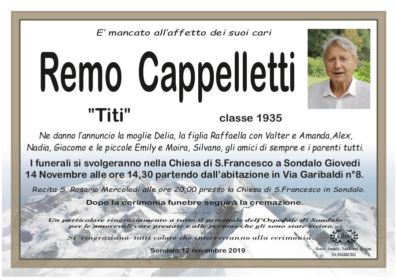 necrologio Cappelletti Remo