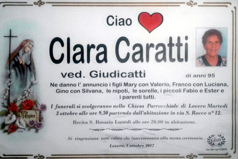 necrologio Caratti Clara