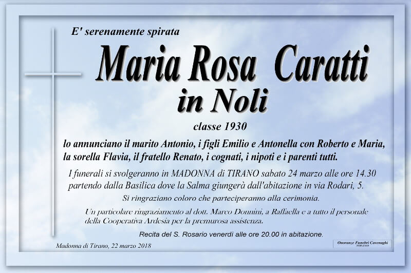 necrologio Caratti Maria Rosa