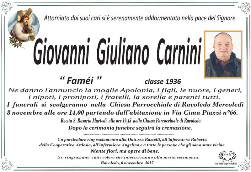 necrologio Carnini Giovanni Giuliano