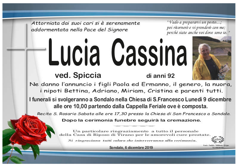 necrologio Cassina Lucia
