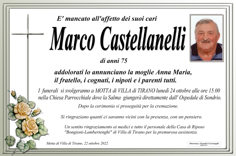 Necrologio Castellanelli Marco | INTORNO TIRANO