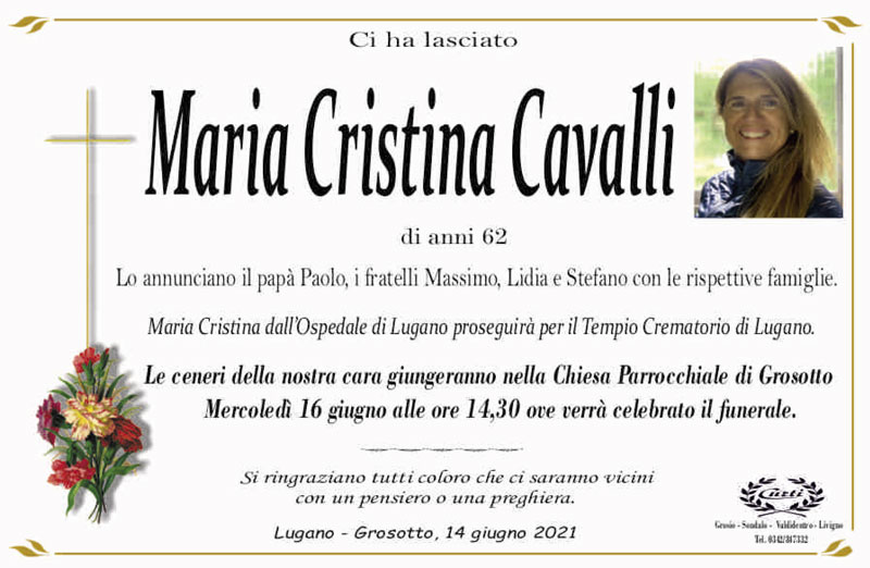 necrologio Cavalli Maria Cristina