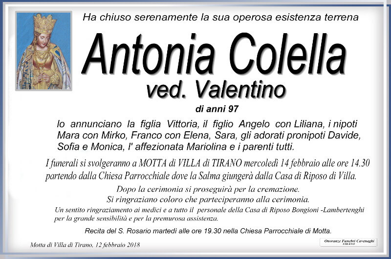 necrologio Colella Antonia