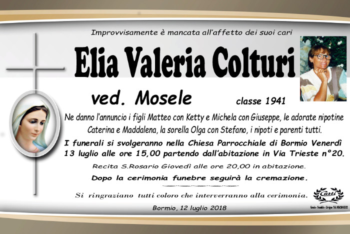 Necrologio Colturi Elia Valeria