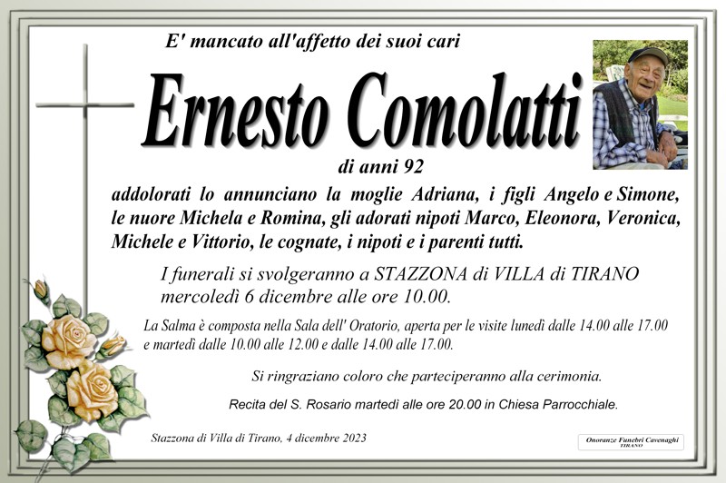 Necrologio Comolatti Ernesto