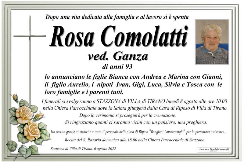 Necrologio Comolatti Rosa