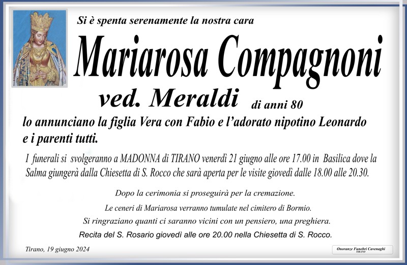 Necrologio Compagnoni Mariarosa