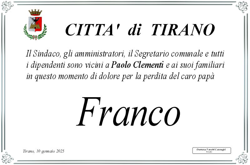 Comune di Tirano partecipazione per Franco Clementi