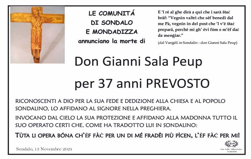 COMUNITA DI SONDALO E MONDADIZZA PER DON GIANNI SALA PEUP