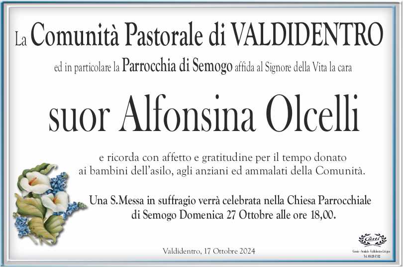 COMUNITA' PASTORALE VALDIDENTRO X SUOR ALFONSINA OLCELLI