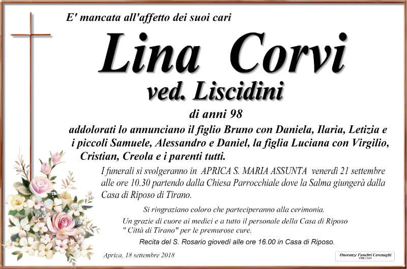 necrologio Corvi Lina