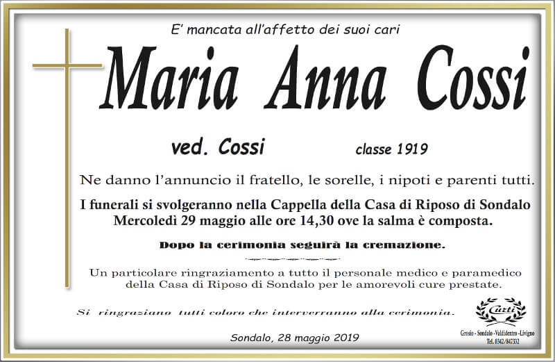 necrologio Cossi Maria Anna