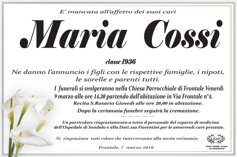 necrologio Cossi Maria
