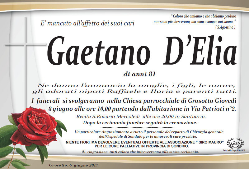 necrologio D'Elia Gaetano