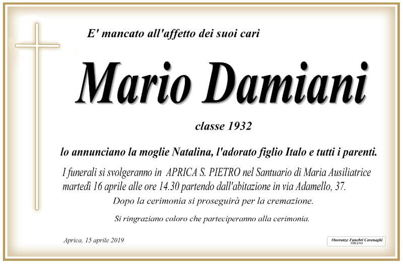 necrologio Damiani Mario