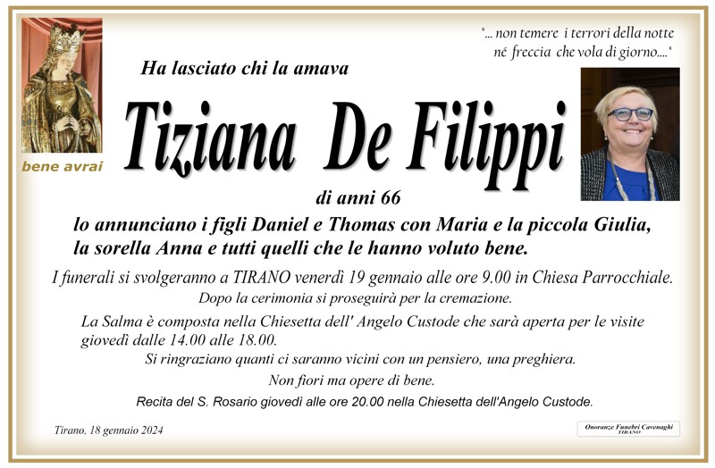 Necrologio De Filippi Tiziana