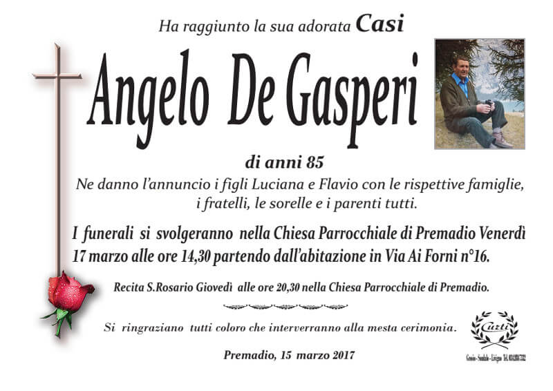 necrologio De Gasperi Angelo