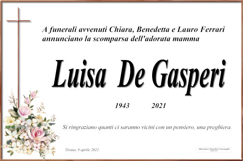 necrologio De Gasperi Luisa