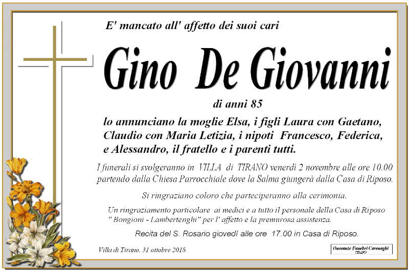 necrologio De Giovanni Gino