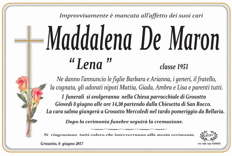 necrologio De Maron Maddalena