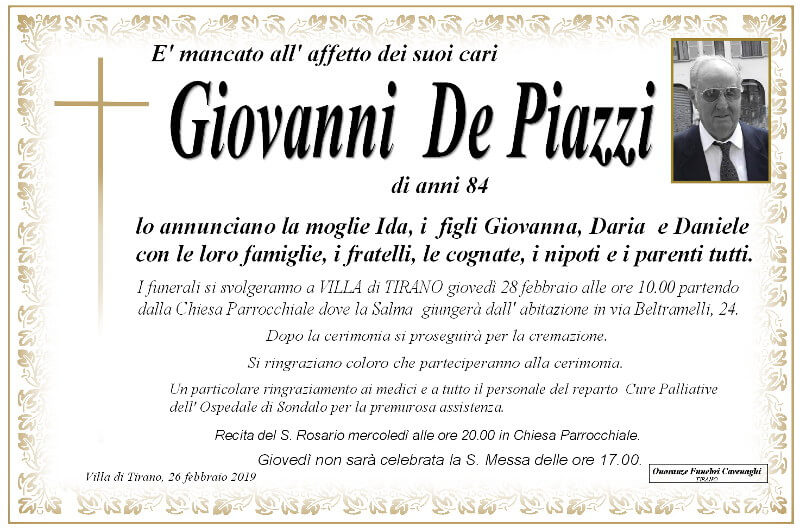 necrologio De Piazzi Giovanni