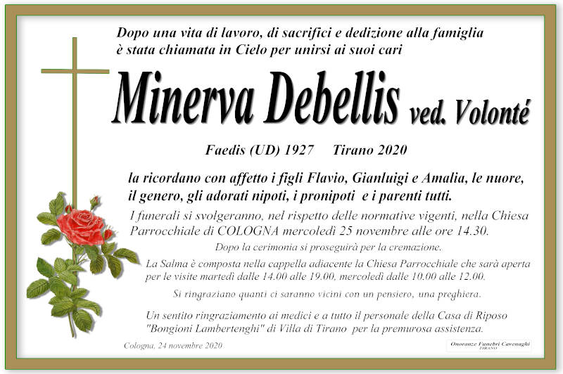 necrologio Debellis Minerva