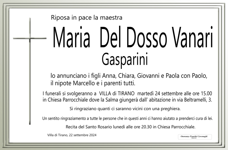 Necrologio Del Dosso Vanari Maria Gasparini