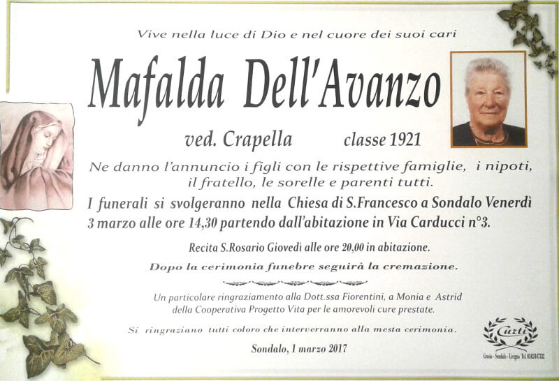 necrologio Dell'Avanzo Mafalda
