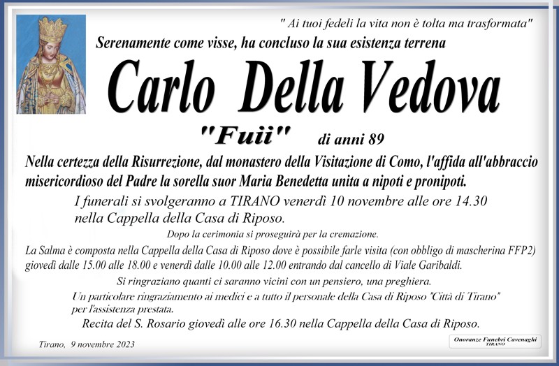 Necrologio Della Vedova Carlo