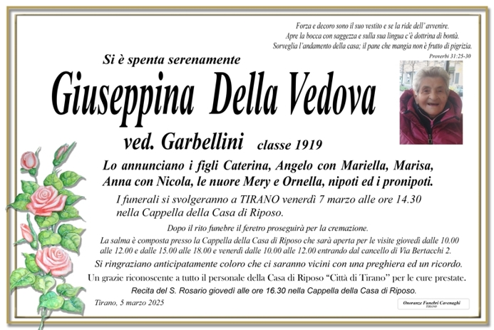 Necrologio Della Vedova Giuseppina