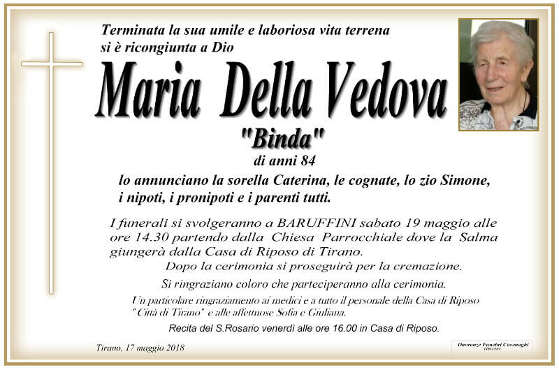 necrologio Della Vedova Maria