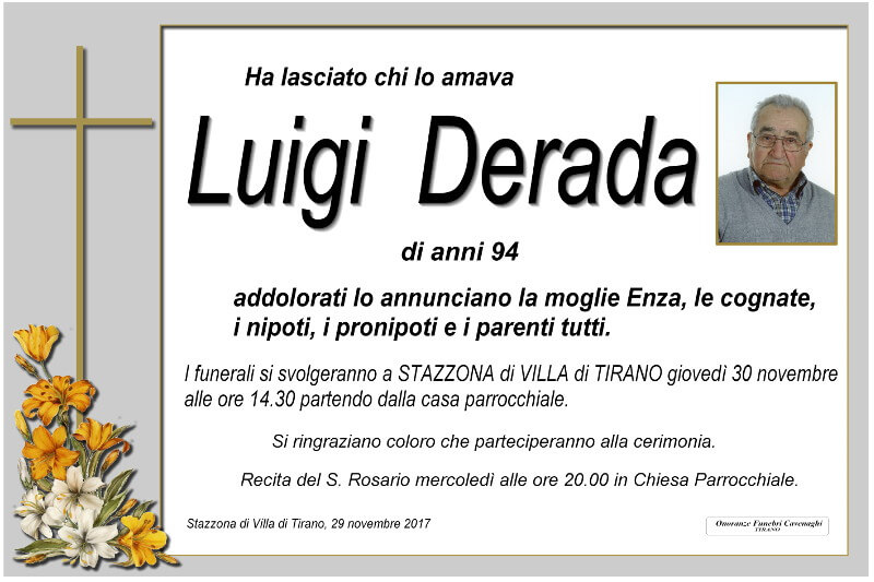 necrologio Derada Luigi