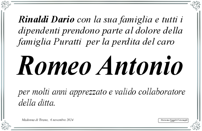 Ditta Rinaldi per Puratti Romeo Antonio