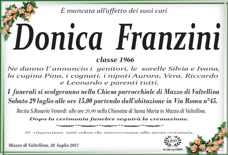 necrologio Franzini Donica
