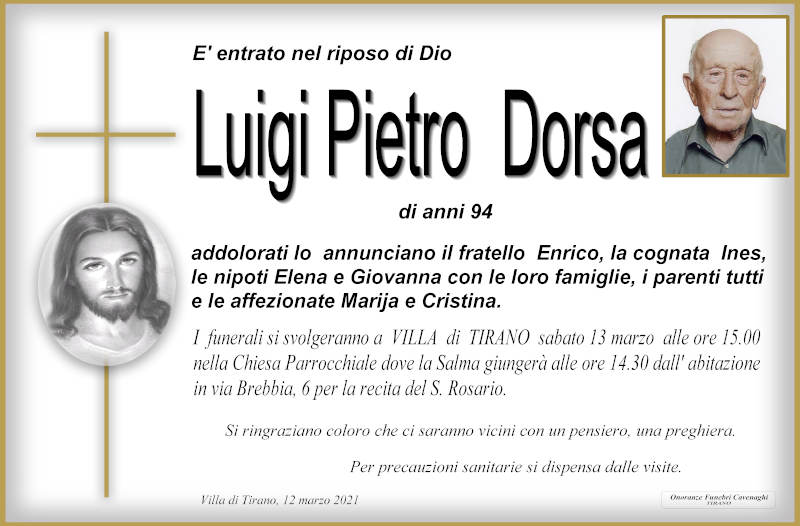 necrologio Dorsa Luigi Pietro