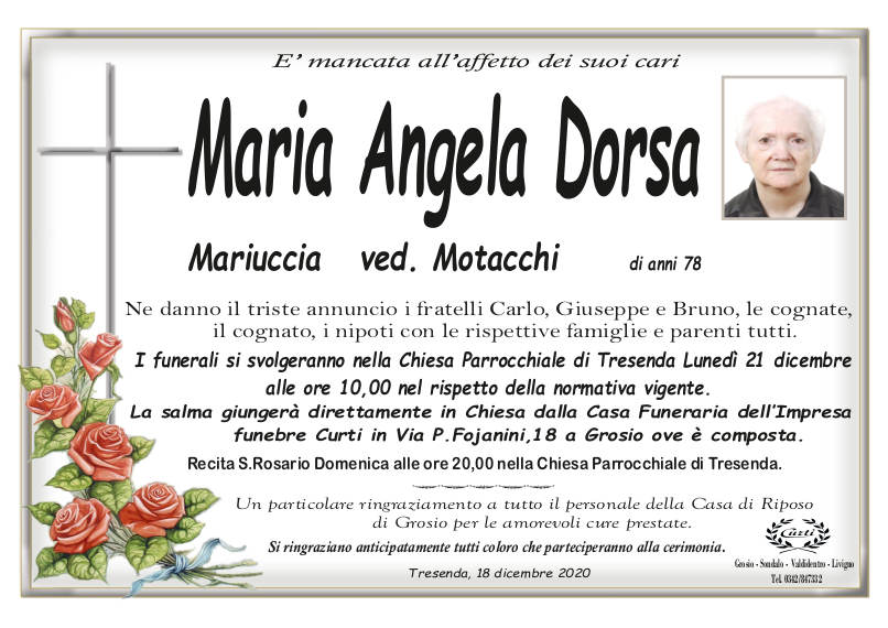 necrologio Dorsa Maria Angela