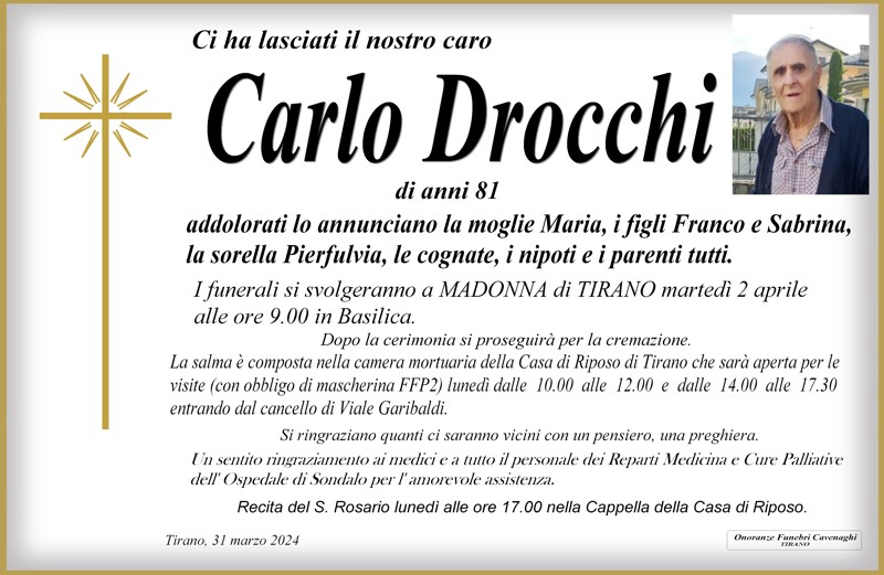 Necrologio Drocchi Carlo