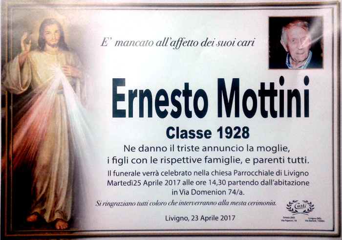 Necrologio Mottini Ernesto