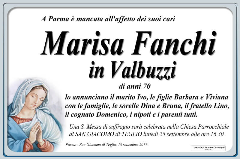 necrologio Fanchi Marisa
