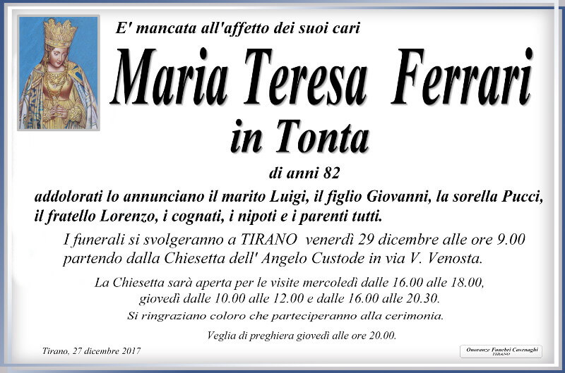 necrologio Ferrari Maria Teresa