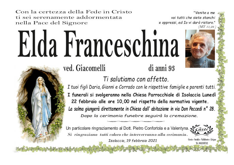 necrologio Franceschina Elda